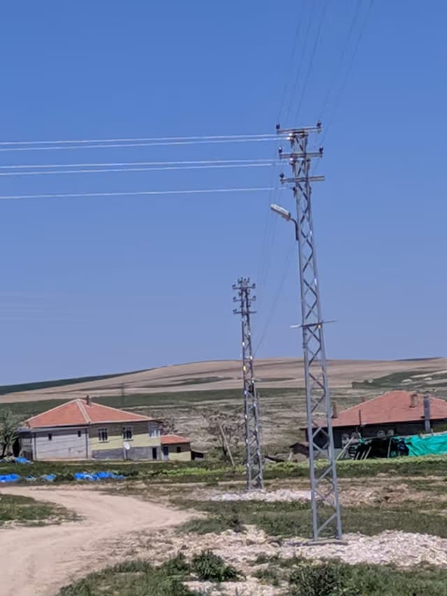Tarla kenarında yeni dikilmiş kafes direk